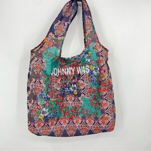 JOHNNY WAS Indi Flower Nylon Foldable Reusable Shopping Tote Shoulder Bag